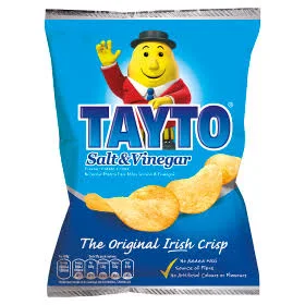3 boxes of Tayto salt and vinegar.